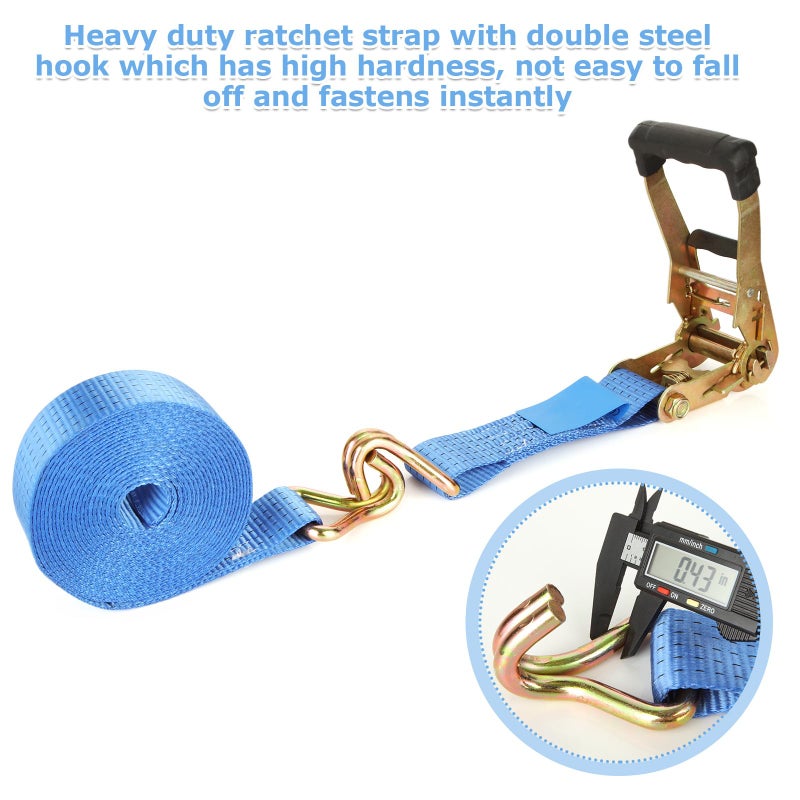 LISHINE 2 Pack 2 Inch Ratchet Straps Heavy Duty 20ft Tie Down Straps Ratchet with Double J Hook  8000 LBS Break Strength  Cargo Ratchet Straps for Truck  Trailers  Kayaks  Car Roof - Image 4